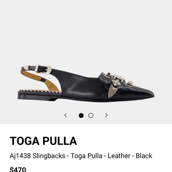 TOGA Pulla Black Leather Pointed Slingback Mules with Silver Embellishments